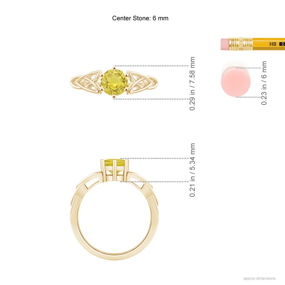6mm AA Solitaire Round Yellow Sapphire Celtic Knot Ring in Yellow Gold ruler