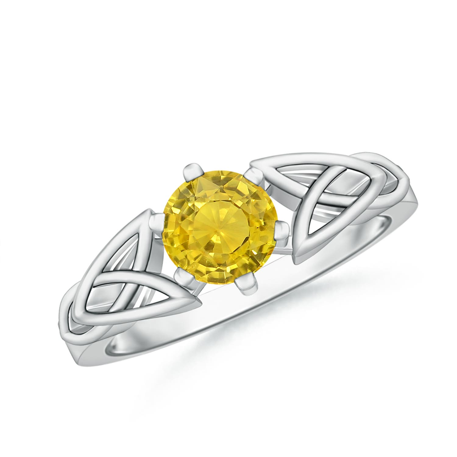 6mm AAA Solitaire Round Yellow Sapphire Celtic Knot Ring in P950 Platinum