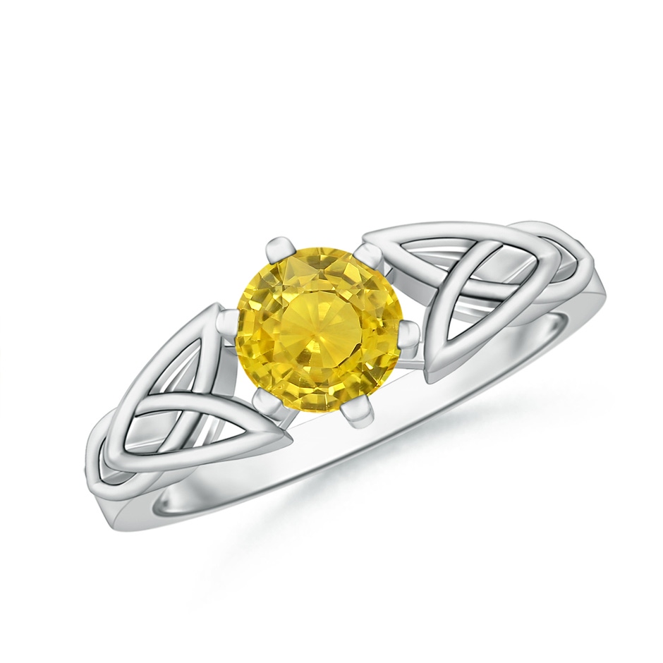 6mm AAA Solitaire Round Yellow Sapphire Celtic Knot Ring in White Gold 