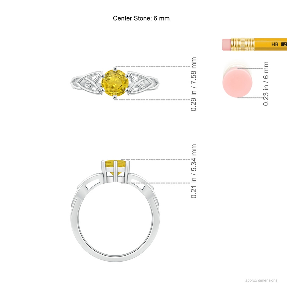6mm AAA Solitaire Round Yellow Sapphire Celtic Knot Ring in White Gold ruler