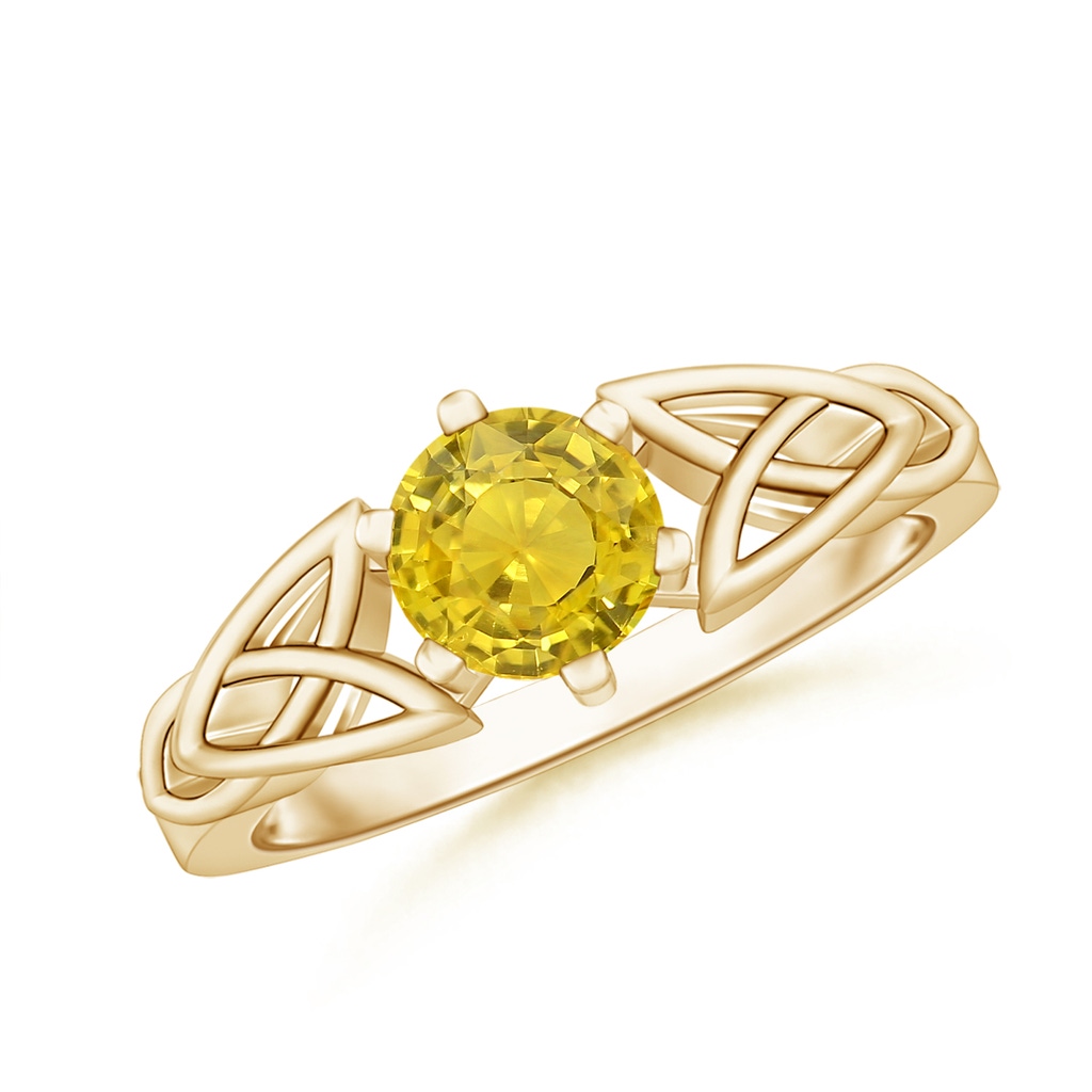 6mm AAA Solitaire Round Yellow Sapphire Celtic Knot Ring in Yellow Gold 