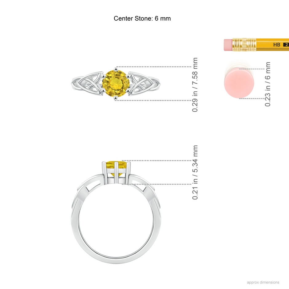 6mm AAAA Solitaire Round Yellow Sapphire Celtic Knot Ring in P950 Platinum ruler