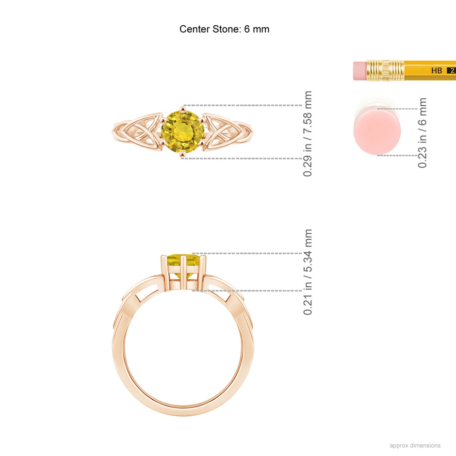 6mm AAAA Solitaire Round Yellow Sapphire Celtic Knot Ring in Rose Gold ruler