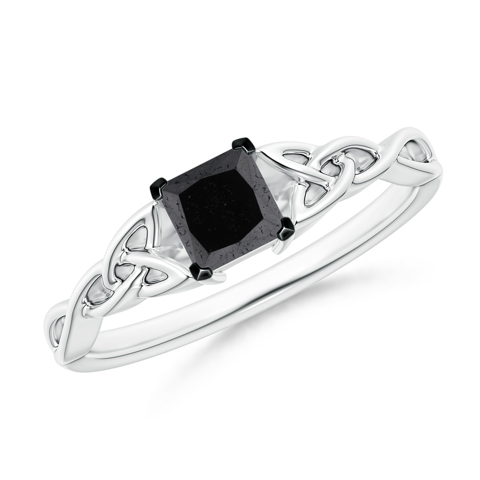4.4mm A Solitaire Princess-Cut Black Diamond Celtic Knot Ring in White Gold 