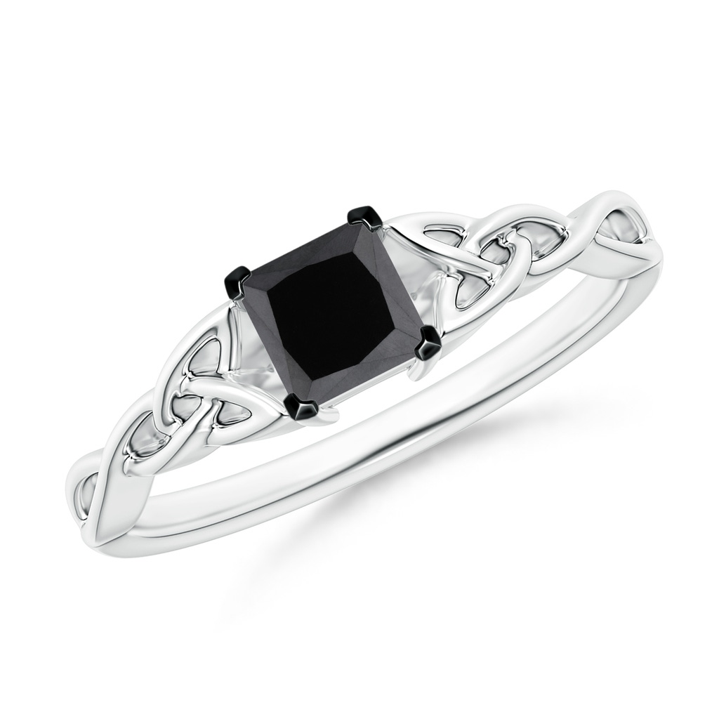 4.4mm AA Solitaire Princess-Cut Black Diamond Celtic Knot Ring in P950 Platinum
