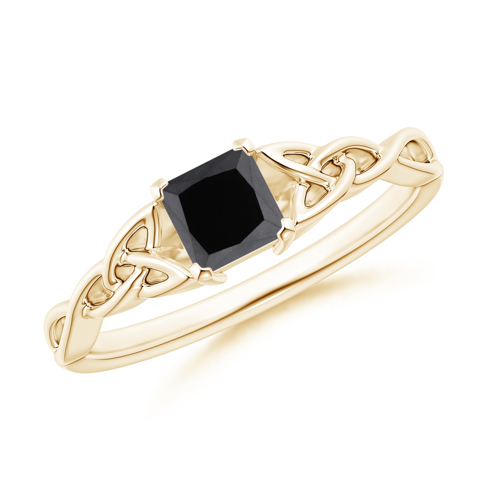 4.4mm AA Solitaire Princess-Cut Black Diamond Celtic Knot Ring in Yellow Gold 