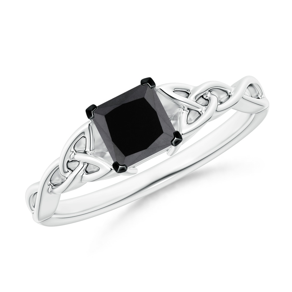 4.9mm AA Solitaire Princess-Cut Black Diamond Celtic Knot Ring in White Gold 