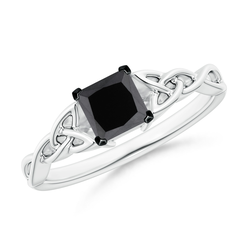 4.9mm AA Solitaire Princess-Cut Black Diamond Celtic Knot Ring in White Gold