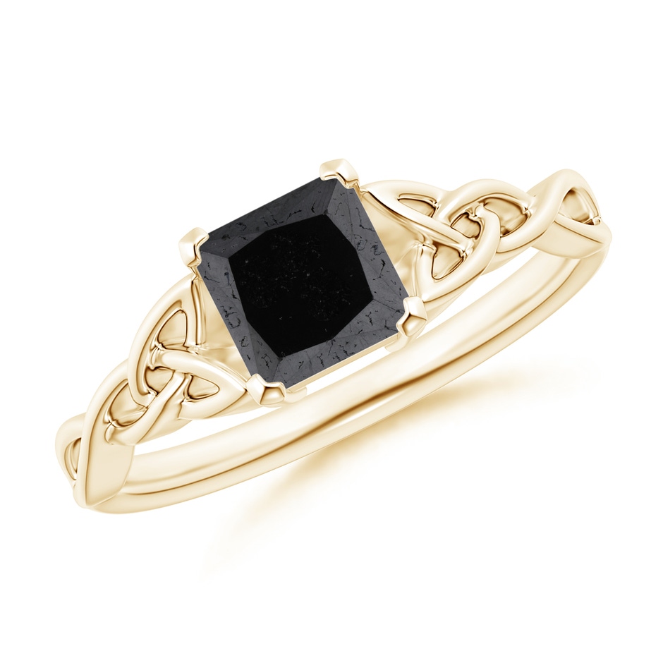5.5mm A Solitaire Princess-Cut Black Diamond Celtic Knot Ring in Yellow Gold 