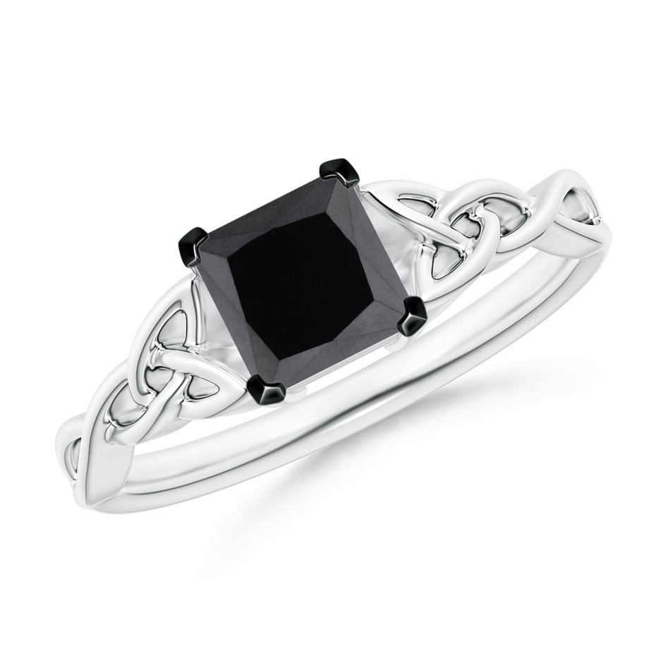 5.5mm AA Solitaire Princess-Cut Black Diamond Celtic Knot Ring in White Gold 