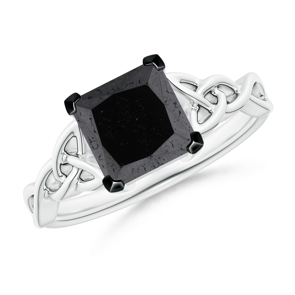 7mm A Solitaire Princess-Cut Black Diamond Celtic Knot Ring in White Gold 