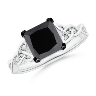 7mm AA Solitaire Princess-Cut Black Diamond Celtic Knot Ring in White Gold