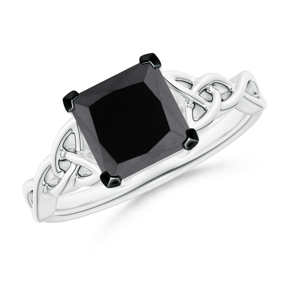 7mm AA Solitaire Princess-Cut Black Diamond Celtic Knot Ring in White Gold 