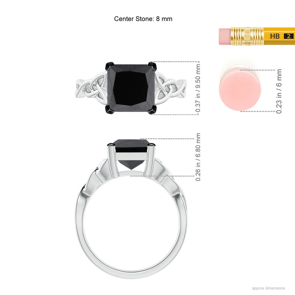 8mm AA Solitaire Princess-Cut Black Diamond Celtic Knot Ring in P950 Platinum ruler