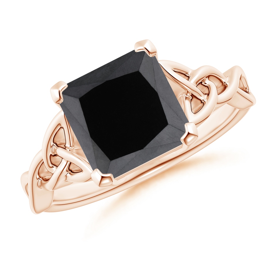 8mm AA Solitaire Princess-Cut Black Diamond Celtic Knot Ring in Rose Gold 