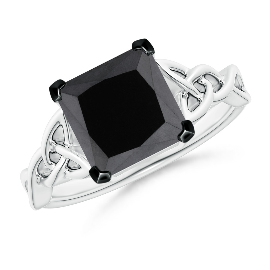 8mm AA Solitaire Princess-Cut Black Diamond Celtic Knot Ring in White Gold 
