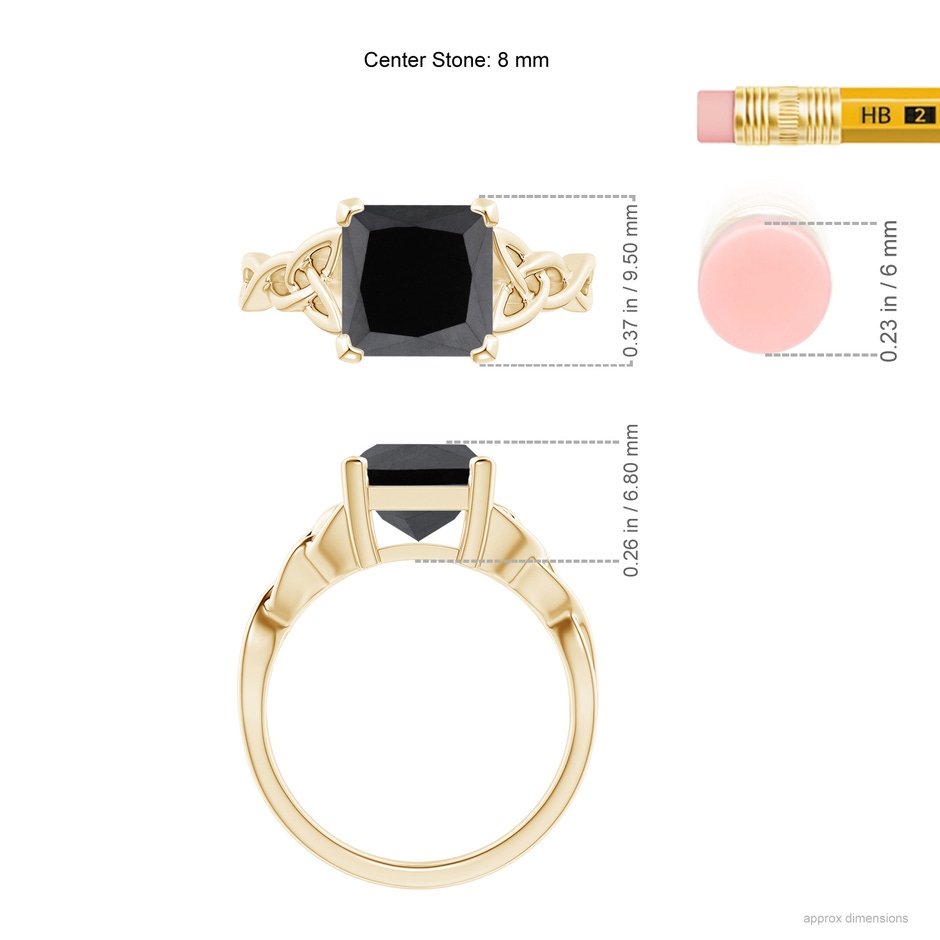 8mm AA Solitaire Princess-Cut Black Diamond Celtic Knot Ring in Yellow Gold ruler