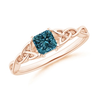 4.4mm AA Solitaire Princess-Cut Blue Diamond Celtic Knot Ring in Rose Gold