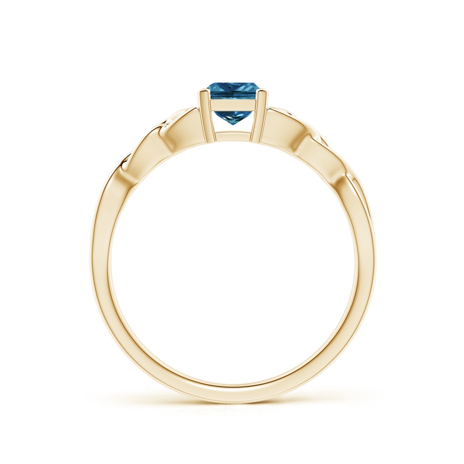 4.4mm AAA Solitaire Princess-Cut Blue Diamond Celtic Knot Ring in Yellow Gold side-1