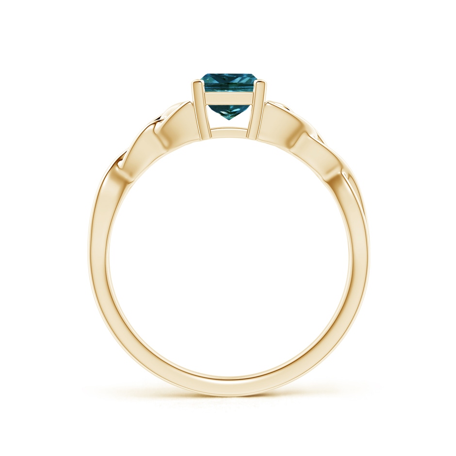 4.9mm AA Solitaire Princess-Cut Blue Diamond Celtic Knot Ring in Yellow Gold side-1