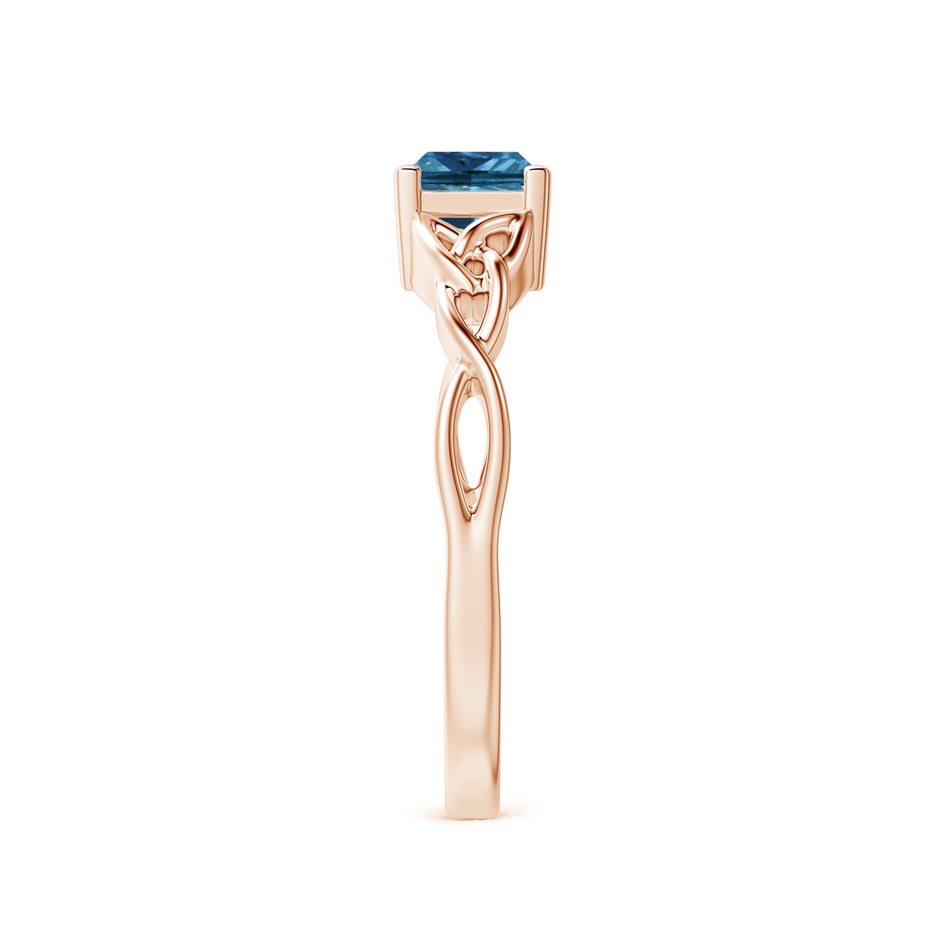 4.9mm AAA Solitaire Princess-Cut Blue Diamond Celtic Knot Ring in Rose Gold side-2