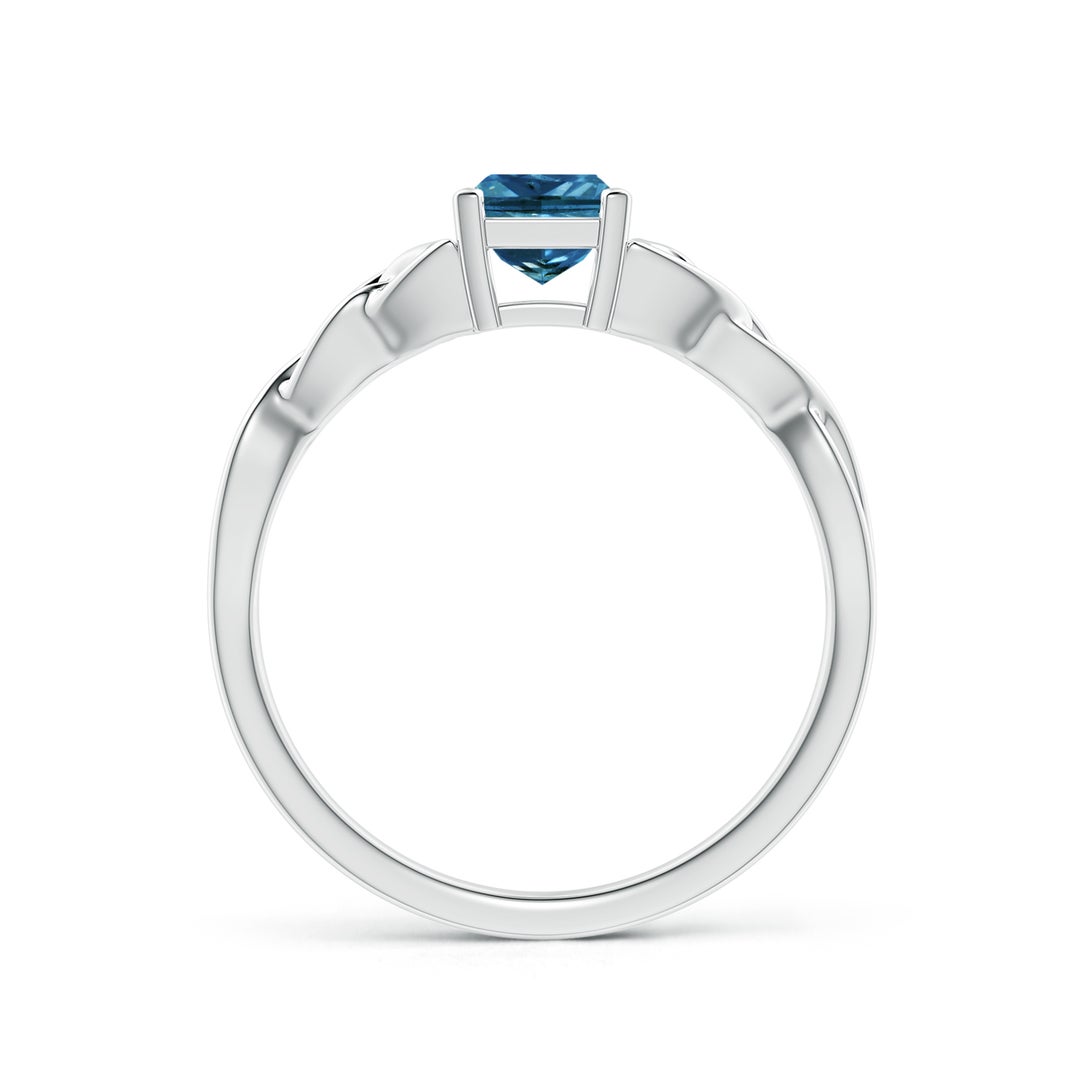 4.9mm AAA Solitaire Princess-Cut Blue Diamond Celtic Knot Ring in White Gold - side 3