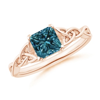 5.5mm AA Solitaire Princess-Cut Blue Diamond Celtic Knot Ring in 9K Rose Gold