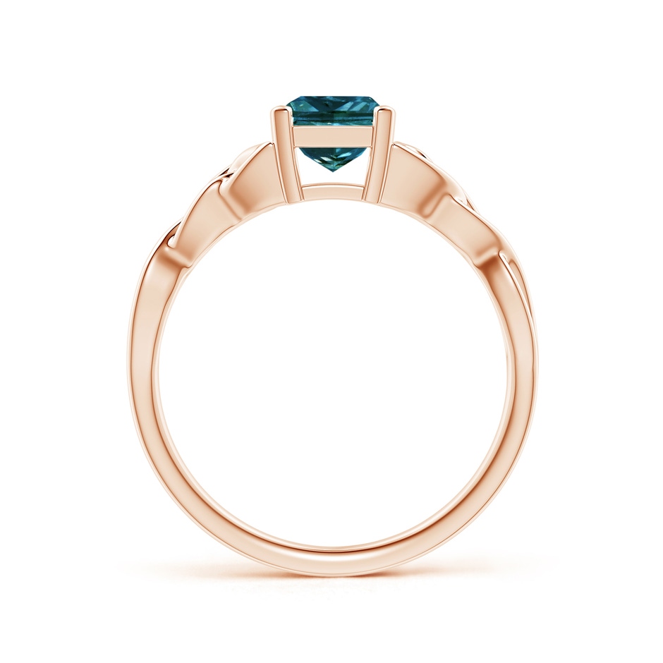 5.5mm AA Solitaire Princess-Cut Blue Diamond Celtic Knot Ring in Rose Gold side-1