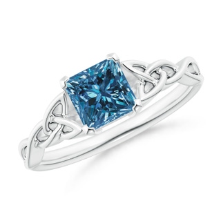 5.5mm AAA Solitaire Princess-Cut Blue Diamond Celtic Knot Ring in P950 Platinum