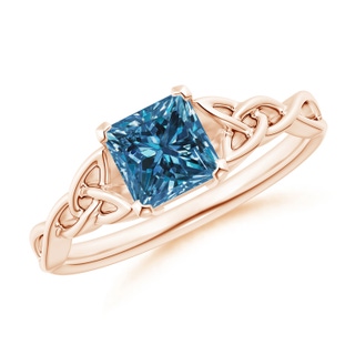5.5mm AAA Solitaire Princess-Cut Blue Diamond Celtic Knot Ring in Rose Gold