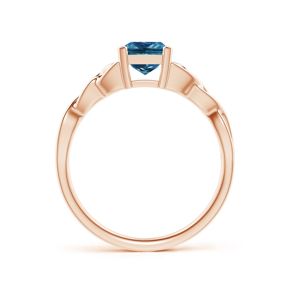 5.5mm AAA Solitaire Princess-Cut Blue Diamond Celtic Knot Ring in Rose Gold side-1