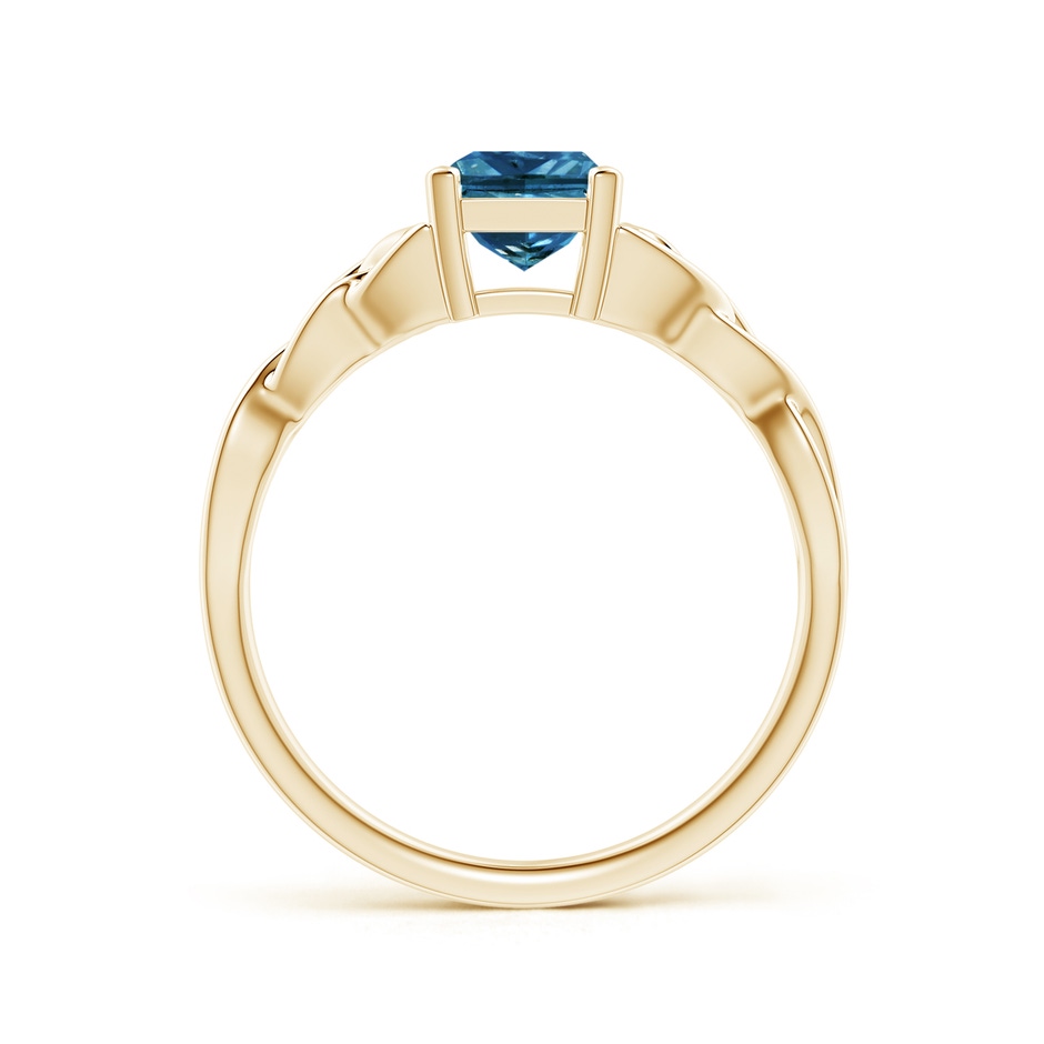 5.5mm AAA Solitaire Princess-Cut Blue Diamond Celtic Knot Ring in Yellow Gold side-1