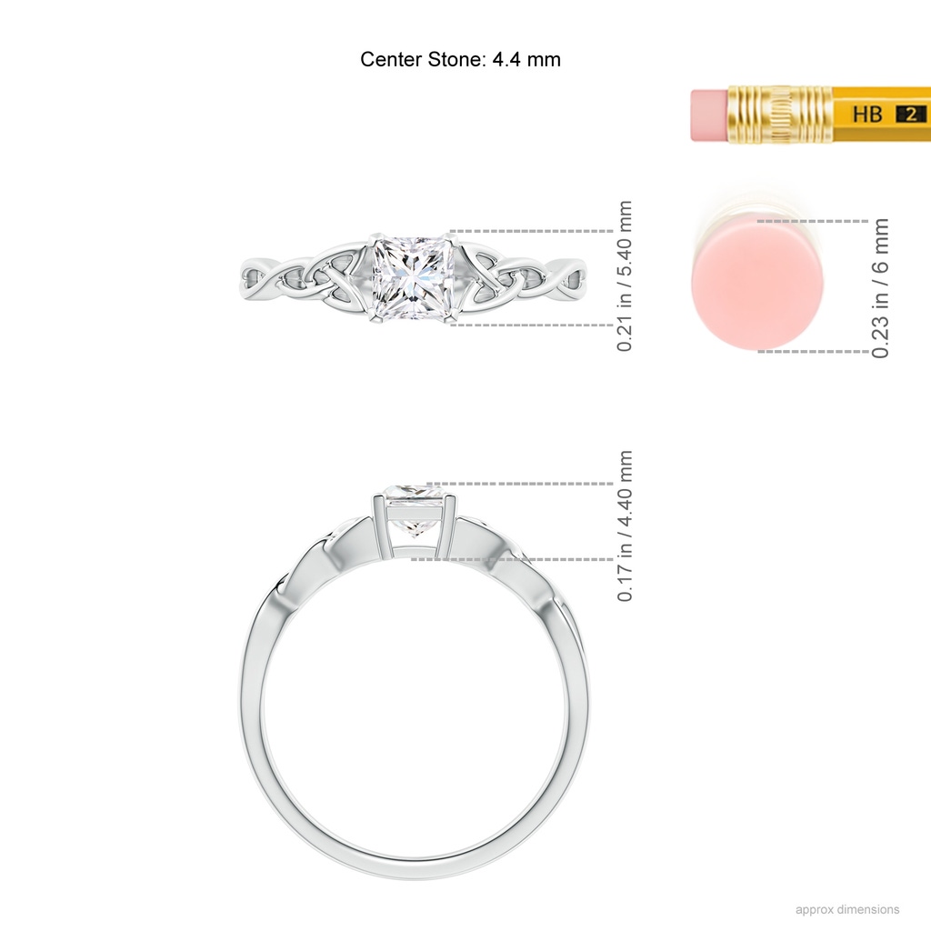 4.4mm GVS2 Solitaire Princess-Cut Diamond Celtic Knot Ring in P950 Platinum Ruler