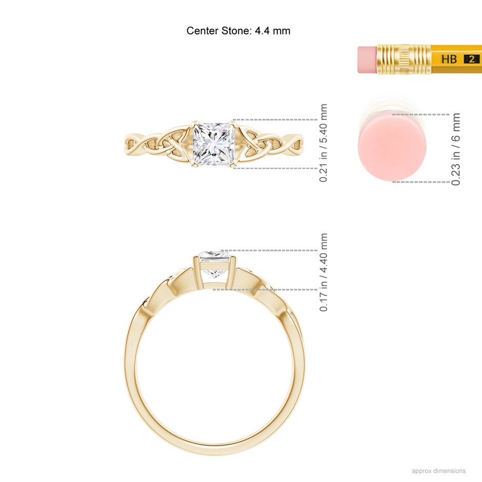 4.4mm GVS2 Solitaire Princess-Cut Diamond Celtic Knot Ring in Yellow Gold ruler