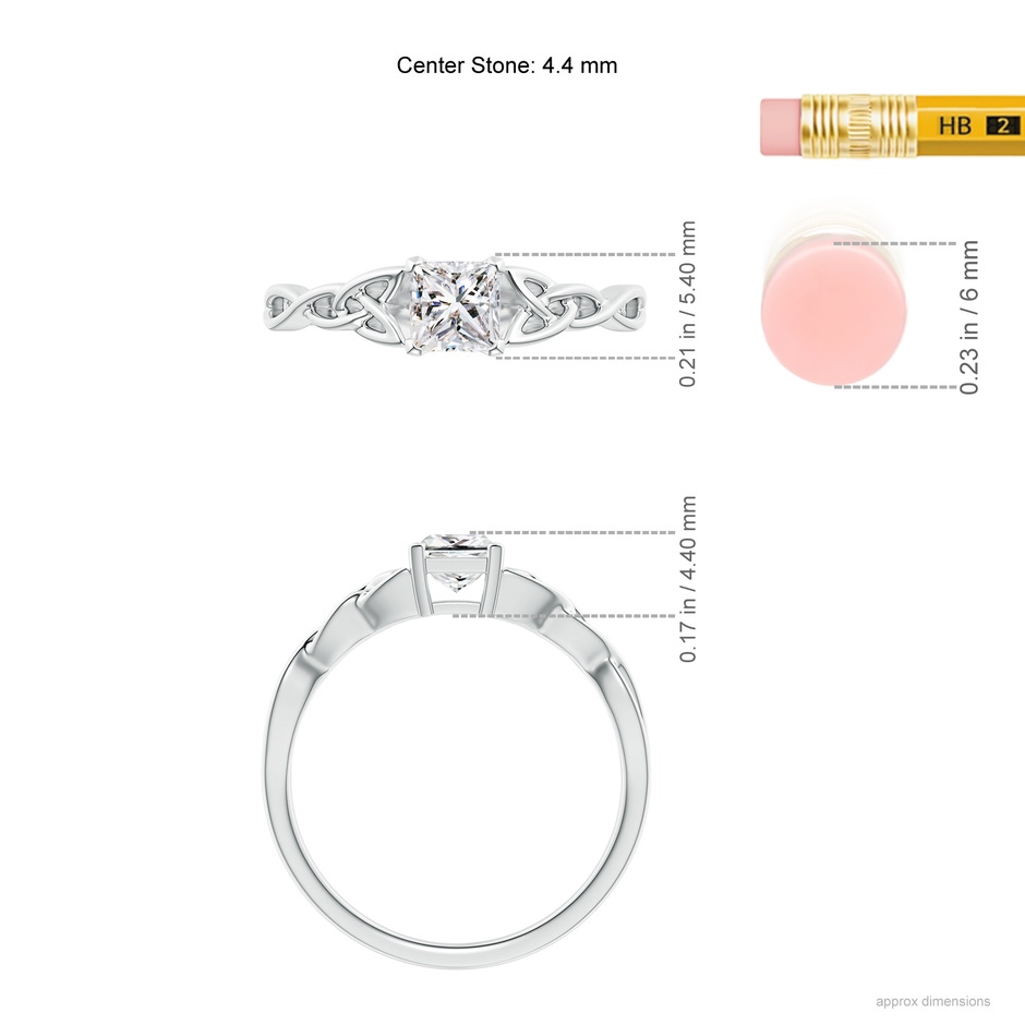 4.4mm IJI1I2 Solitaire Princess-Cut Diamond Celtic Knot Ring in White Gold ruler