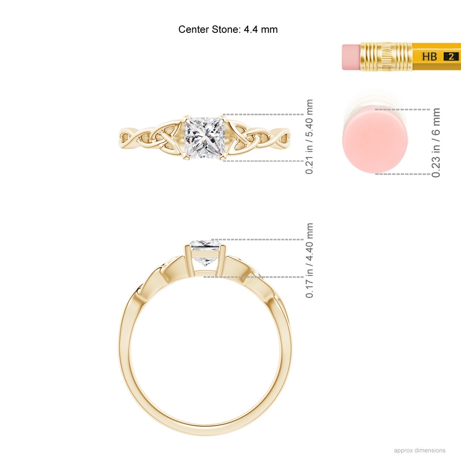 4.4mm IJI1I2 Solitaire Princess-Cut Diamond Celtic Knot Ring in Yellow Gold ruler