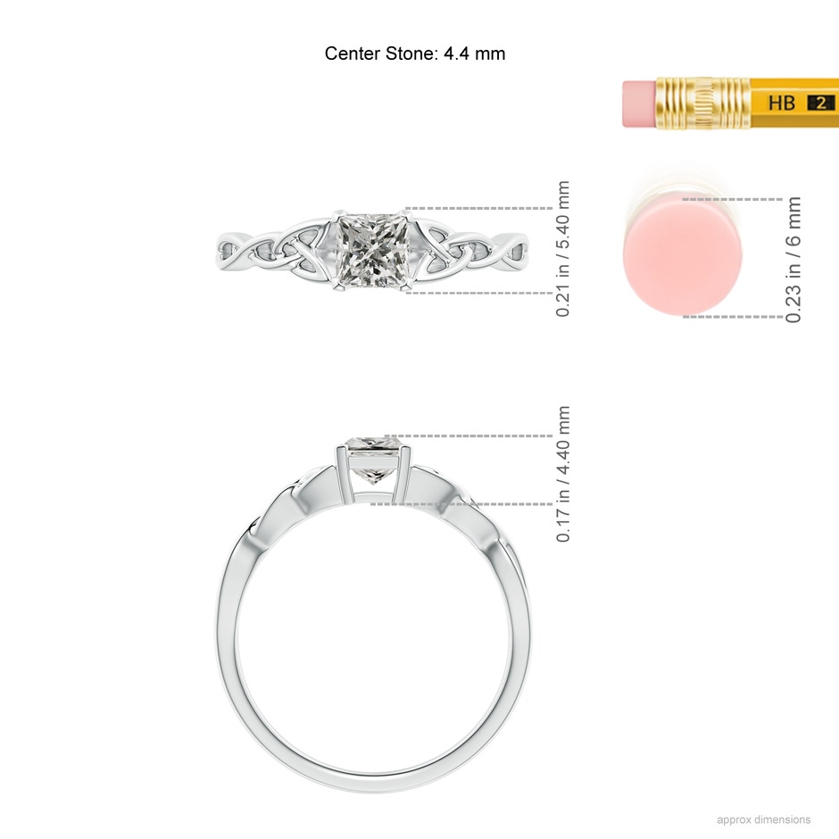 4.4mm KI3 Solitaire Princess-Cut Diamond Celtic Knot Ring in White Gold ruler