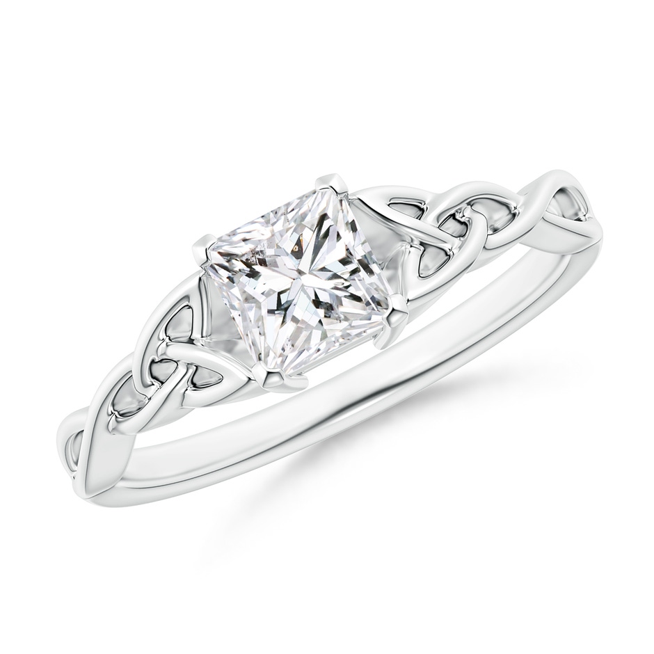 4.9mm HSI2 Solitaire Princess-Cut Diamond Celtic Knot Ring in White Gold 