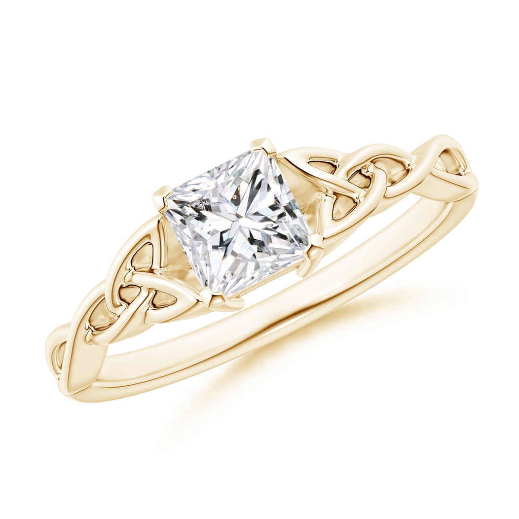 4.9mm HSI2 Solitaire Princess-Cut Diamond Celtic Knot Ring in Yellow Gold