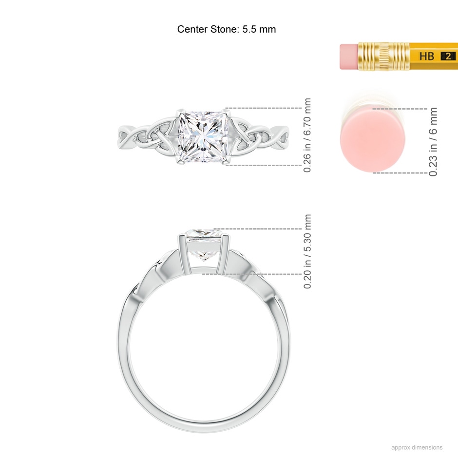 5.5mm GVS2 Solitaire Princess-Cut Diamond Celtic Knot Ring in P950 Platinum ruler