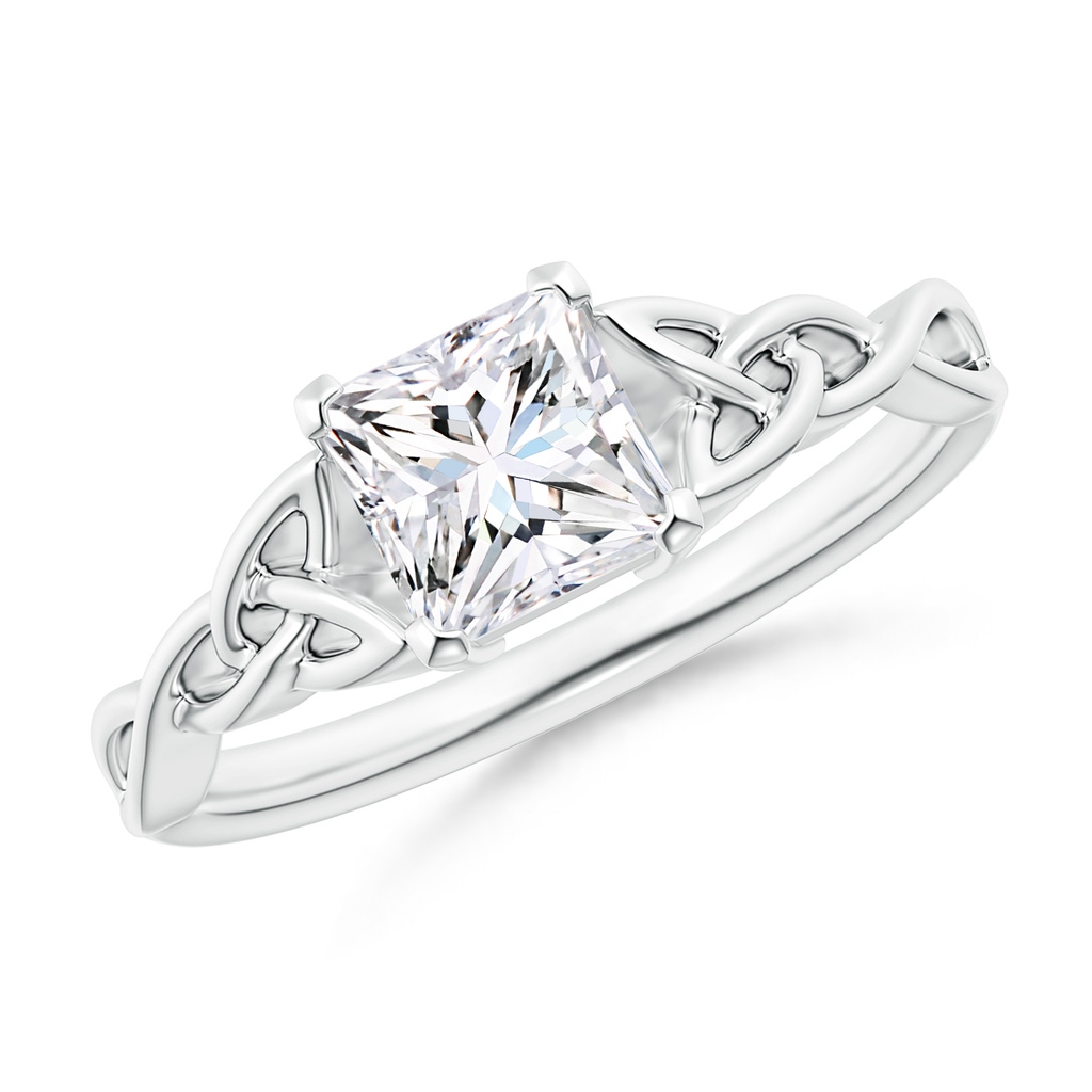 5.5mm GVS2 Solitaire Princess-Cut Diamond Celtic Knot Ring in White Gold