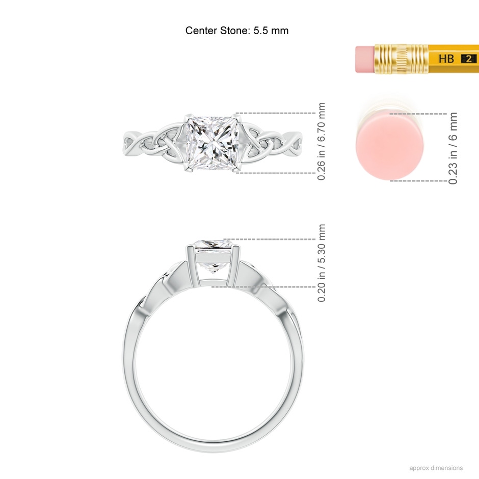 5.5mm HSI2 Solitaire Princess-Cut Diamond Celtic Knot Ring in P950 Platinum ruler