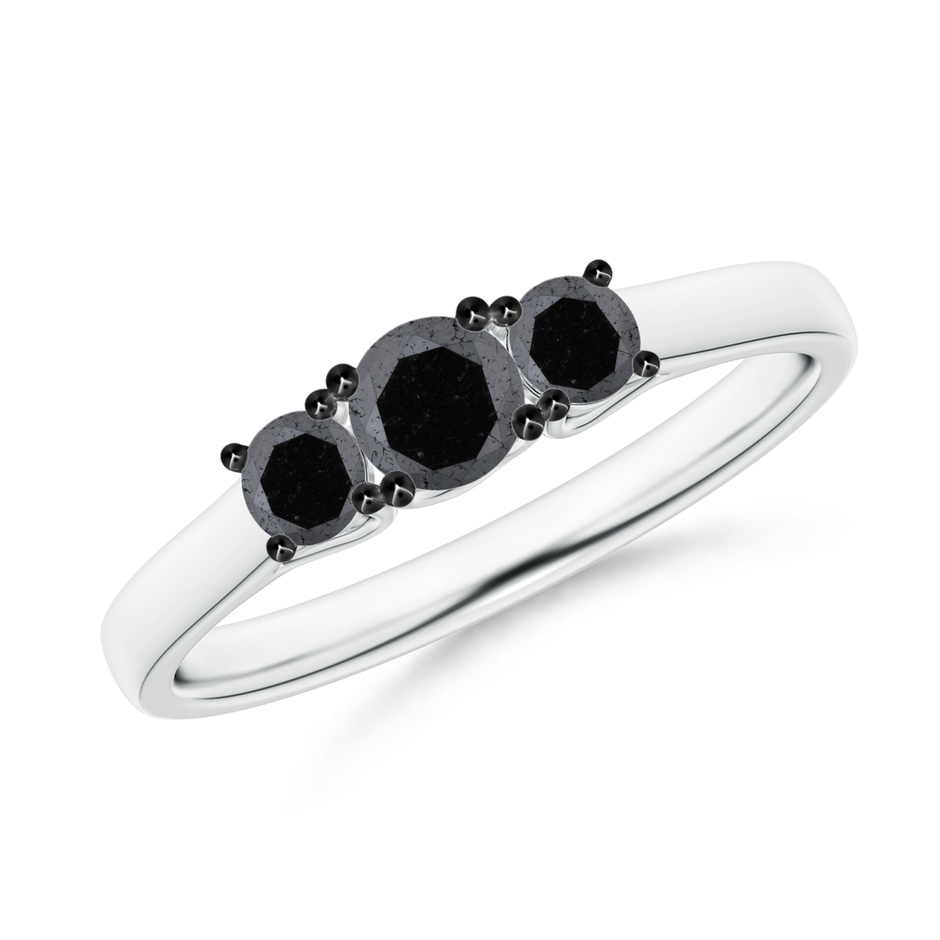4mm A Three Stone Round Black Diamond Engagement Ring in White Gold 
