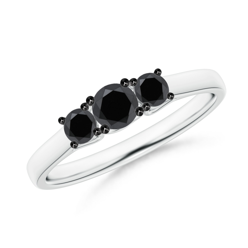 4mm AA Three Stone Round Black Diamond Engagement Ring in P950 Platinum 