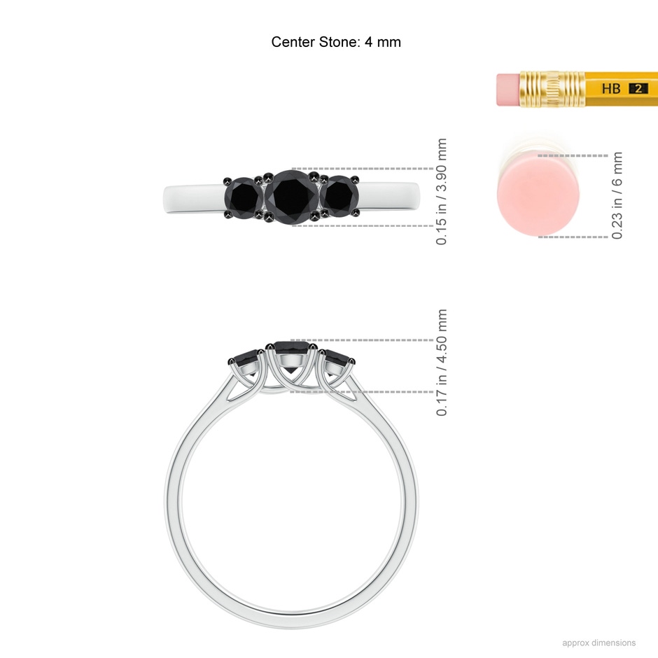4mm AA Three Stone Round Black Diamond Engagement Ring in P950 Platinum ruler