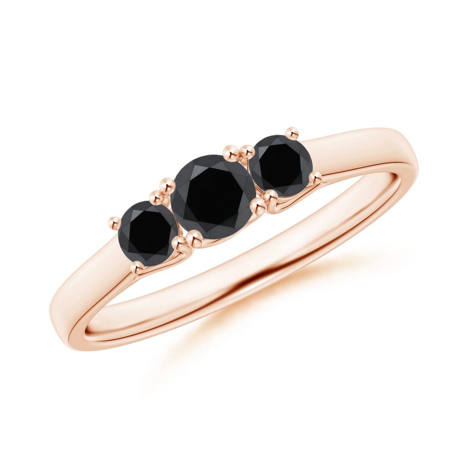 4mm AA Three Stone Round Black Diamond Engagement Ring in Rose Gold 