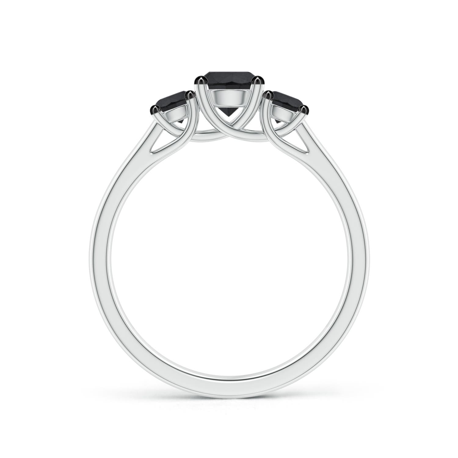 5.1mm AA Three Stone Round Black Diamond Engagement Ring in White Gold