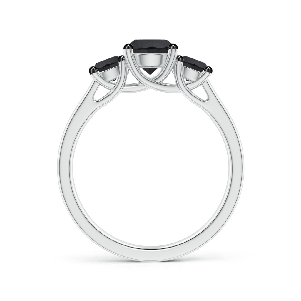 6.5mm AA Three Stone Round Black Diamond Engagement Ring in White Gold Side-1