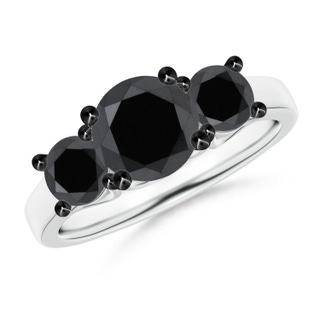 7.5mm AA Three Stone Round Black Diamond Engagement Ring in P950 Platinum