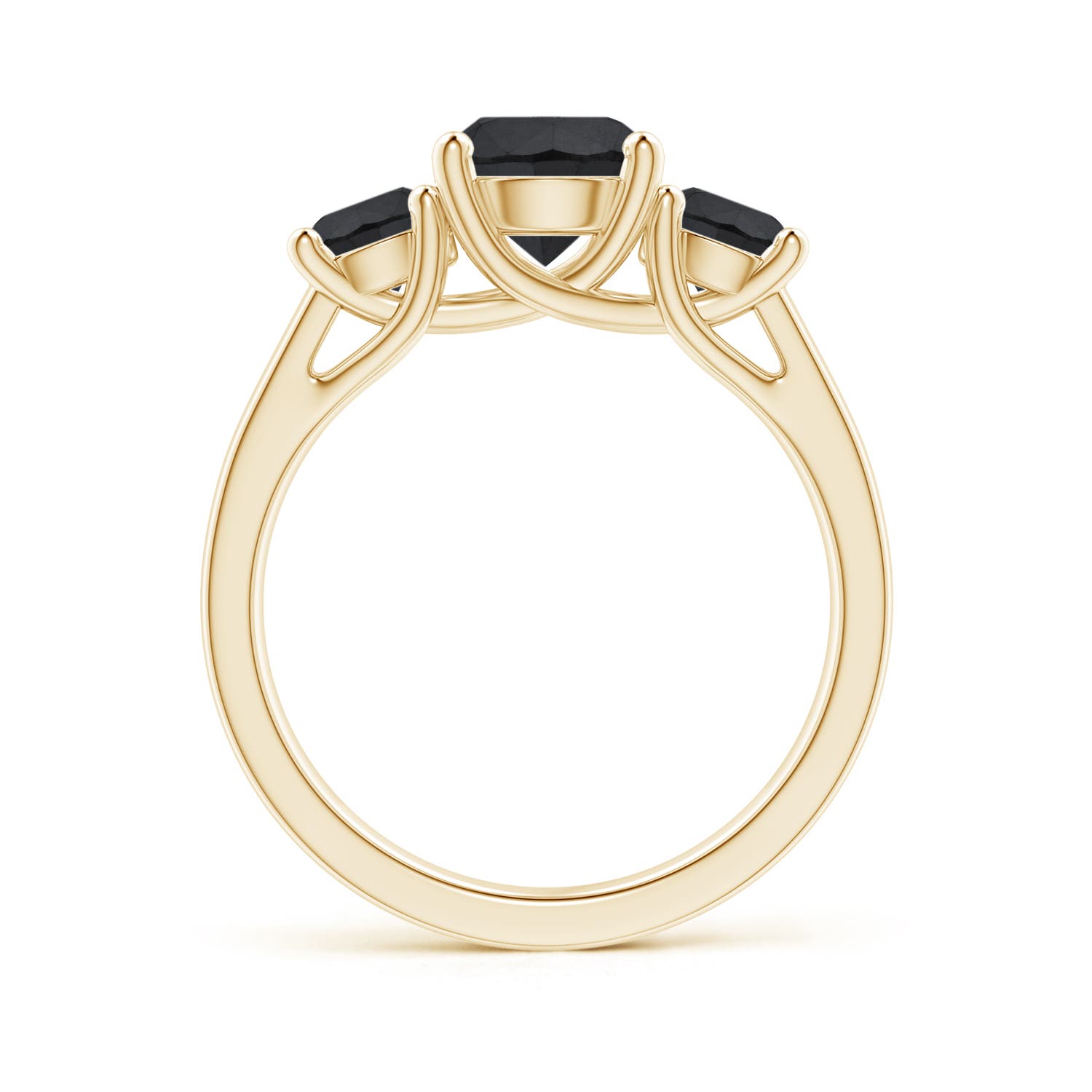 7.5mm AA Three Stone Round Black Diamond Engagement Ring in Yellow Gold - side 2